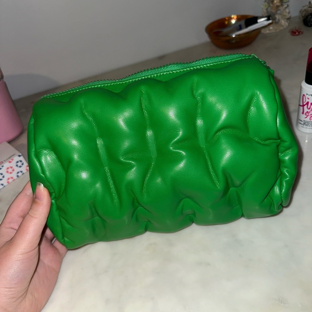 Green Quilted Drunk Elephant Makeup bag